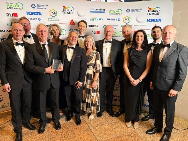Pictured from left: Paul Gunn, Technical Director; Barry Gough, Operations Director; Padraig O’Dwyer, Managing Director; Magda Gluza, Head of Design; Conor Adams, Production Manager; Mihail Istratii, Head of Engineering; Lorraine Dempsey, Procurement Manager; Adrian Davis, Finance Director; Greg Donaghey, Commercial Director; Aisling O’Mahony, HR Manager; Adriano Carneiro, Lead Designer; Leonard Adams, Pre-Construction Contract Manager.